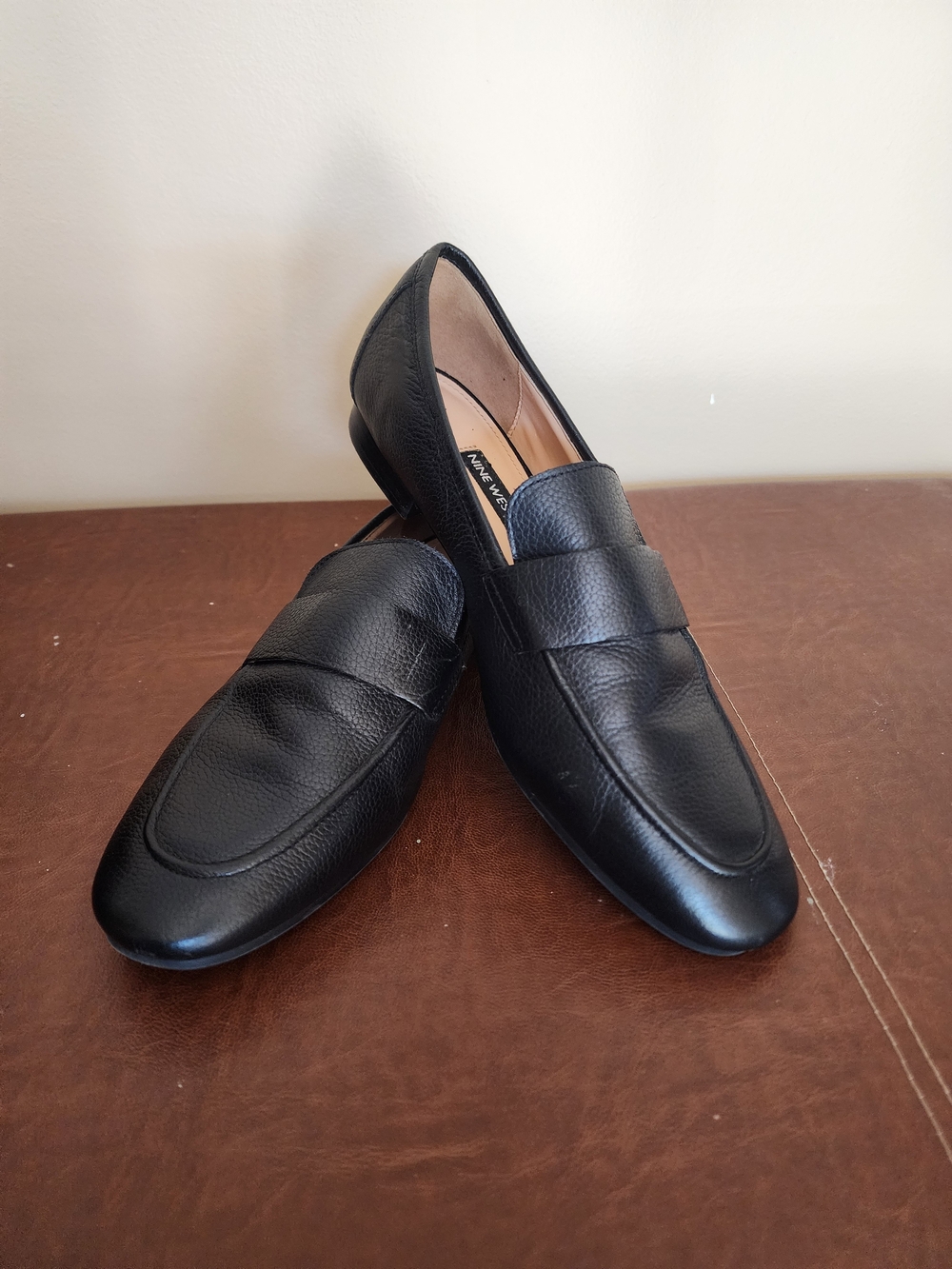 Nine West Black Leather Slip-On Loafers